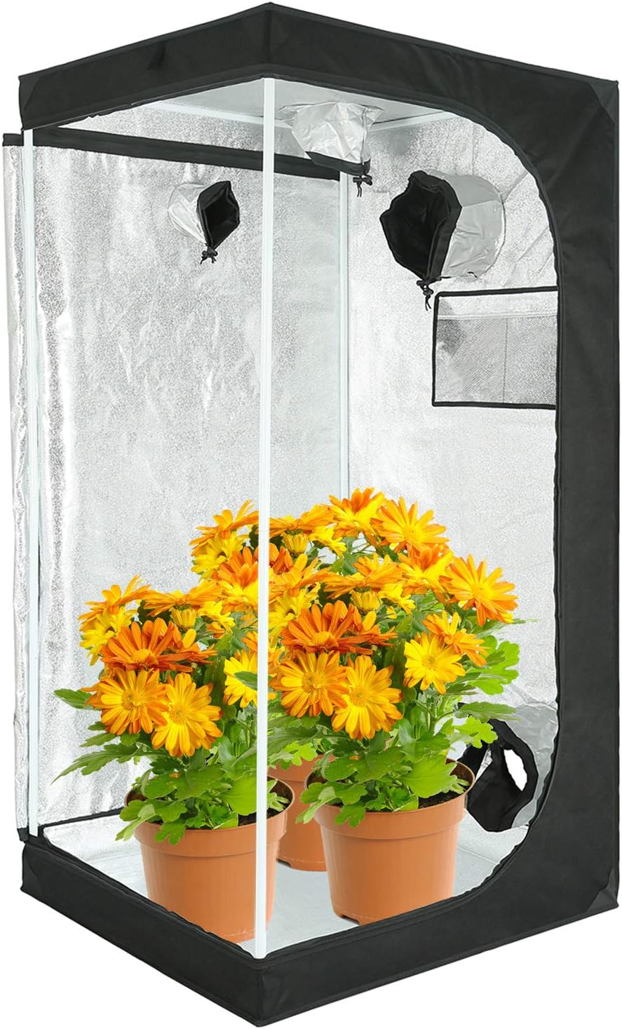 VERTOR VT 32"x32"x63"Reflective Mylar Hydroponic Grow Tent with Observation Window and Floor Tray for Indoor Plant Growing 2.5x2.5 (for 3 Plants)