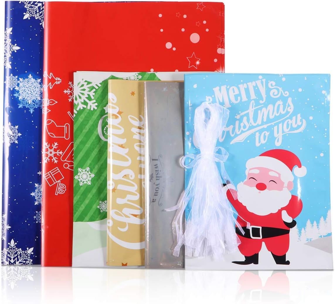 Cabilock 30PCS Christmas Gift Bags Kit Assorted Christmas Prints Gift Wrapping Goodie Bags Party Favor Pouches for Xmas Party Wedding - Image 4