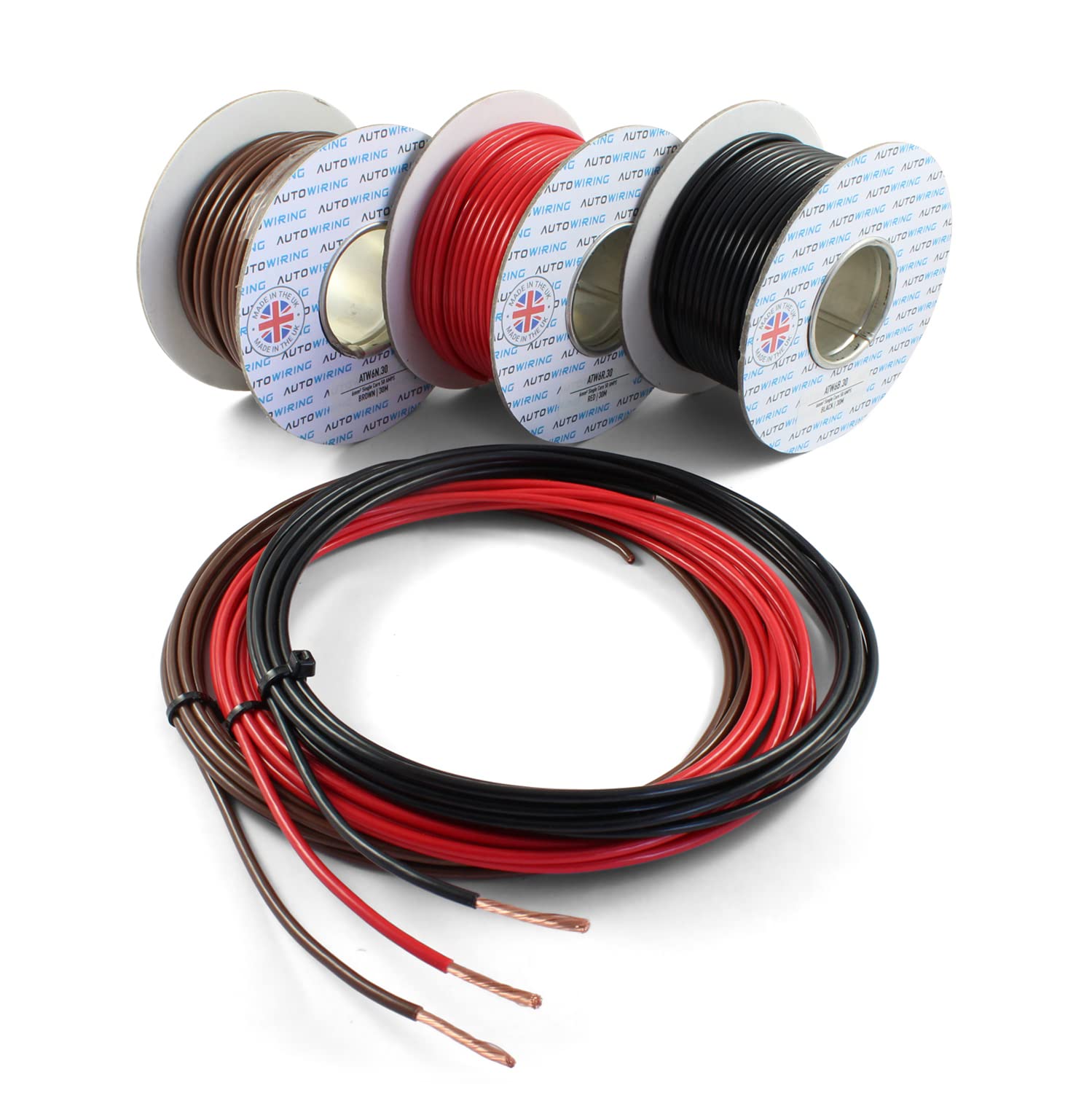 Autowiring 50 AMP Rated 6mm² Single Core Stranded Copper Cable 12v 24v Thin Wall Wire (10M 20M 30M 100M) (Black, 30 Metre Roll)