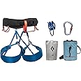 Black Diamond Mens Momentum Rock Climbing Harness Package with Harness, Chalk Bag, Chalk, Locking Carabiner, and Belay Device