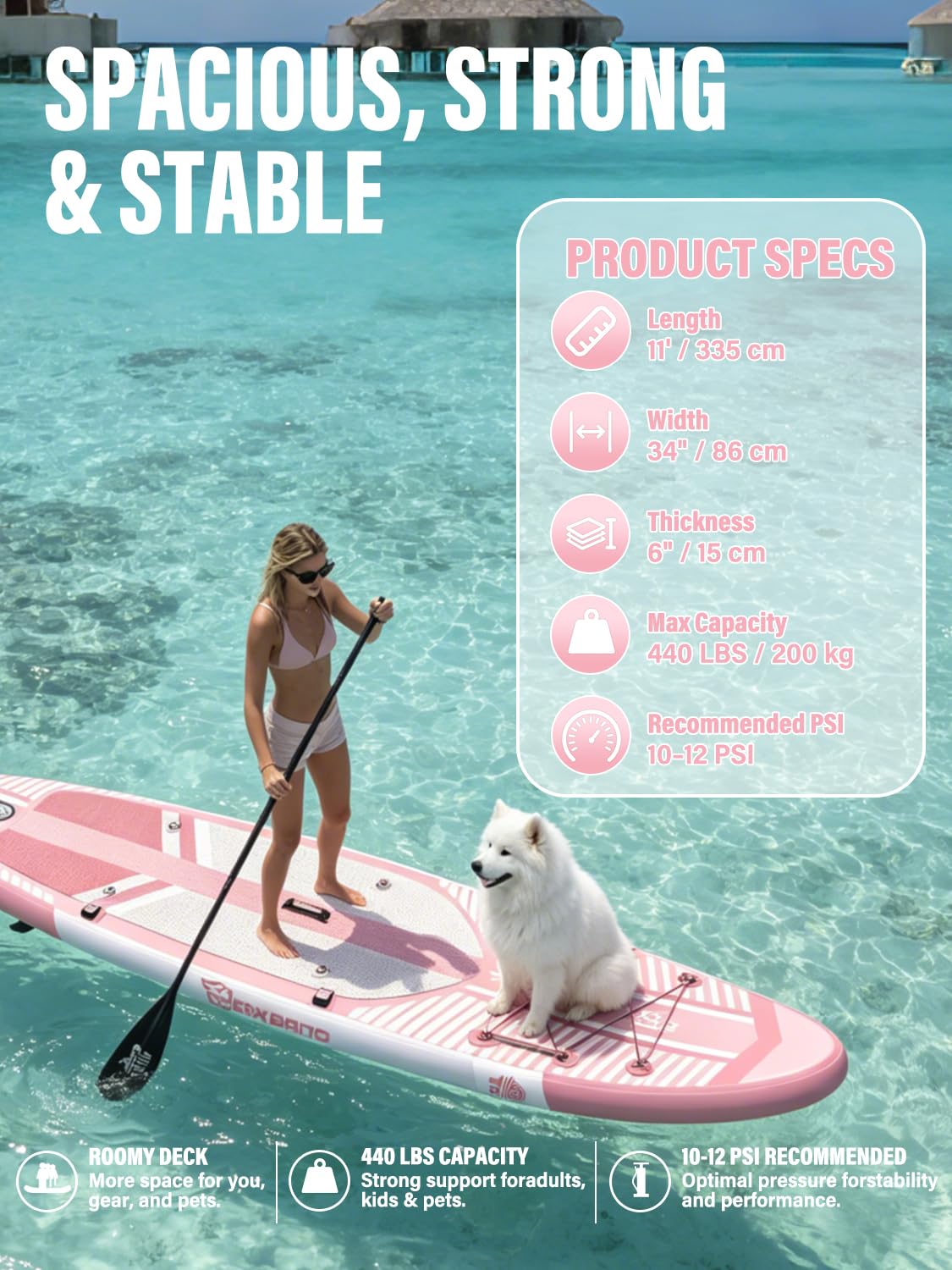 TIGERXBANG Aufblasbares Stand-Up-Paddle-Board mit Zubehör 335 × 86 × 15 cm, SUP Board für Erwachsene, Kollektion Shadow Rosa 3