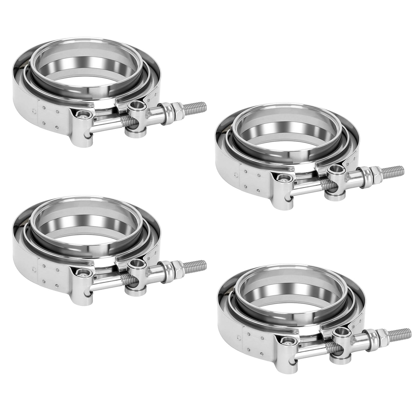 Photo 1 of 3 Inch V-Band Flange Clamp Kit, 3" Quick Release V Band Clamp with 304 Stainless Steel Flanges (4PCS)