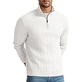 Askdeer Men's Quarter Zip Sweater Waffle Knit Sweater Mock Neck Polo Sweater Casual Pullover Sweater with Ribbing Edge