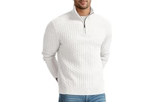 Askdeer Men's Quarter Zip Sweater Waffle Knit Sweater Mock Neck Polo Sweater Casual Pullover Sweater with Ribbing Edge