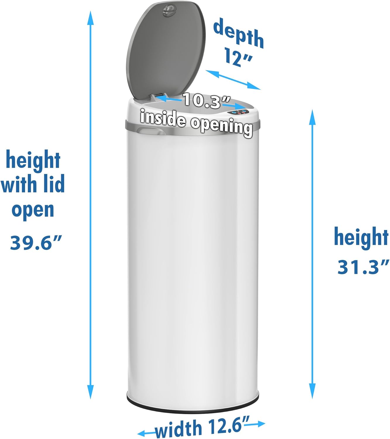 iTouchless 13 Gallon Touchless Sensor Trash Can with Odor Filter System, Round Steel Garbage Bin, Perfect for Home, Kitchen, Office, Alpine White: Home & Kitchen