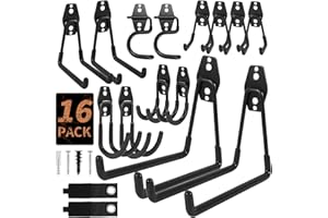 EZ COZY Garage Hooks,16 Pack Garage Hooks Heavy Duty,Garage Organization for Tools,Wall Mount Garage Storage Hooks with 2 Extension Cord Straps,Shed Hooks for Bikes,Ladders,Ropes (Black)