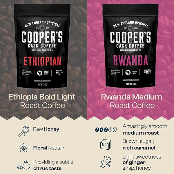 GOURMET COFFEE SAMPLER GIFT BOX SET, ROASTED COFFEE BEANS, SUMATRA DARK, KENYA AA MEDIUM-DARK, RWANDA MEDIUM, NATURAL ETHIOPIAN LIGHT, WHOLE BEAN, 4 BAGS, 16 OZ TOTAL