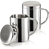 Yesland 2 Pack 13.5 oz Stainless Steel Double-Walled Metal Mugs, Insulated Coffee Cup with Lid and Handle, Thermal Camping Mugs for Coffee, Milk, Juice, Tea and Cold or Hot Drinks