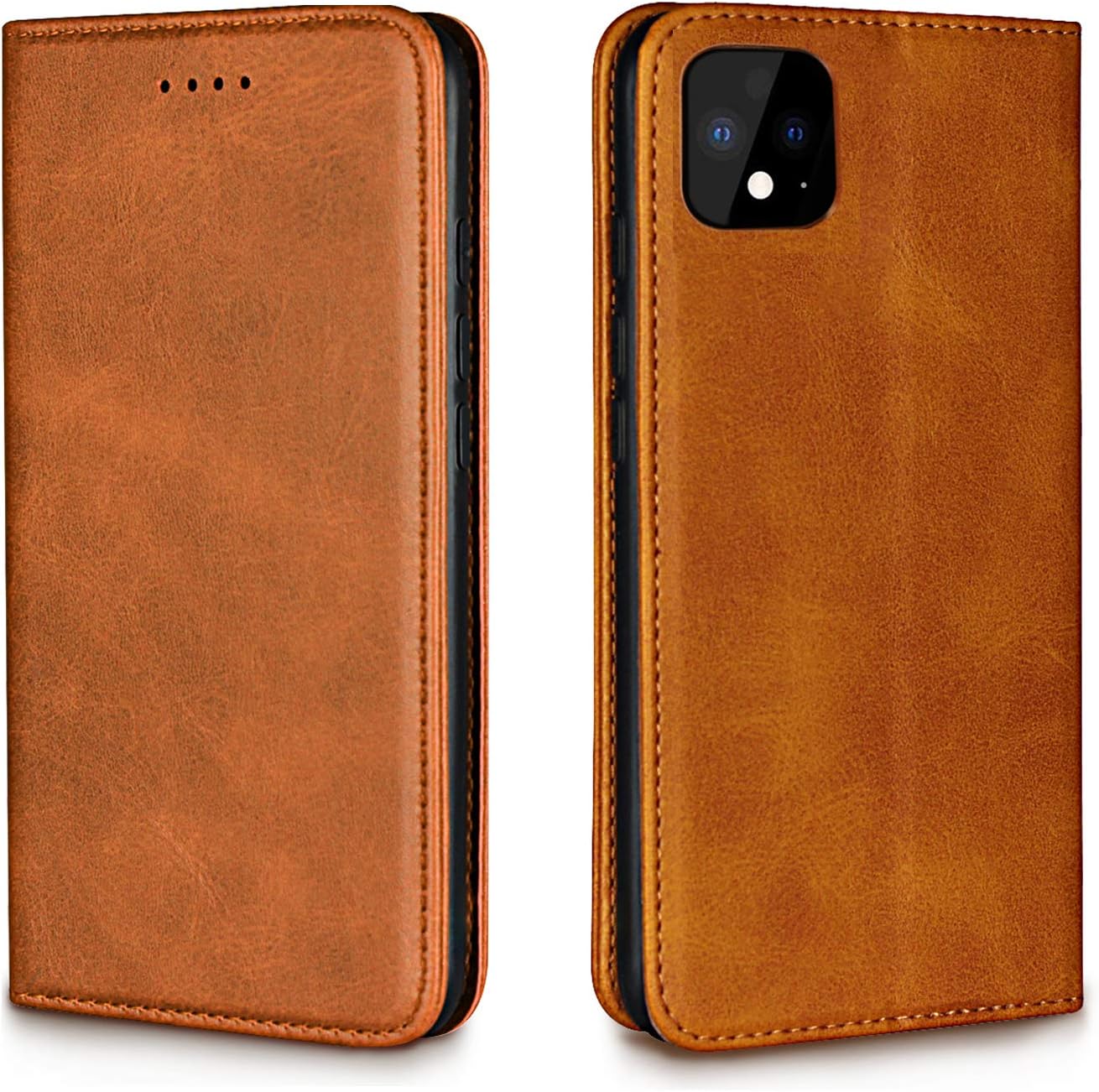 Google Pixel 4 Case, Xiaoki Google Pixel 4 Wallet Case Genuine Leather Premium [Card Holder] [Book Design] Magnetic Closure Stand Flip Cover Case Compatible with Google Pixel 4 - Brown