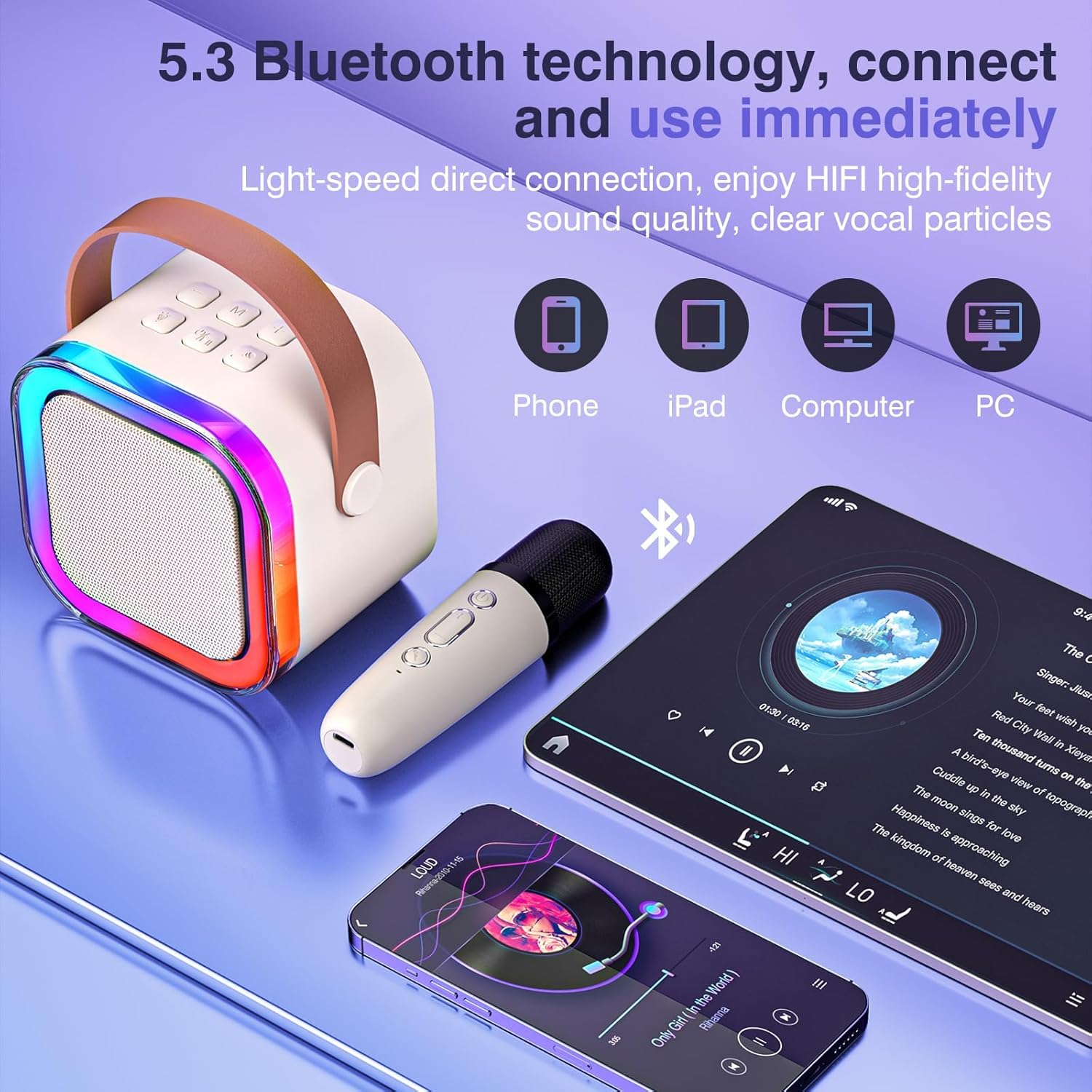 Mini Karaoke Machine for Kids Adults, Portable Bluetooth Karaoke Speaker with 2 Wireless Mics and LED Color Lights, Home Birthday Party for Girls/Boys Ages 3, 4, 5, 6, 7, 8, 9, 10,11, 12+ Year Old