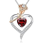 immobird Rose Gold Heart Necklace Birthstone Jewelry Sterling Silver Jewelry Plated White Gold Valentine's Day Gift Women for Wife Mom Necklace for Women