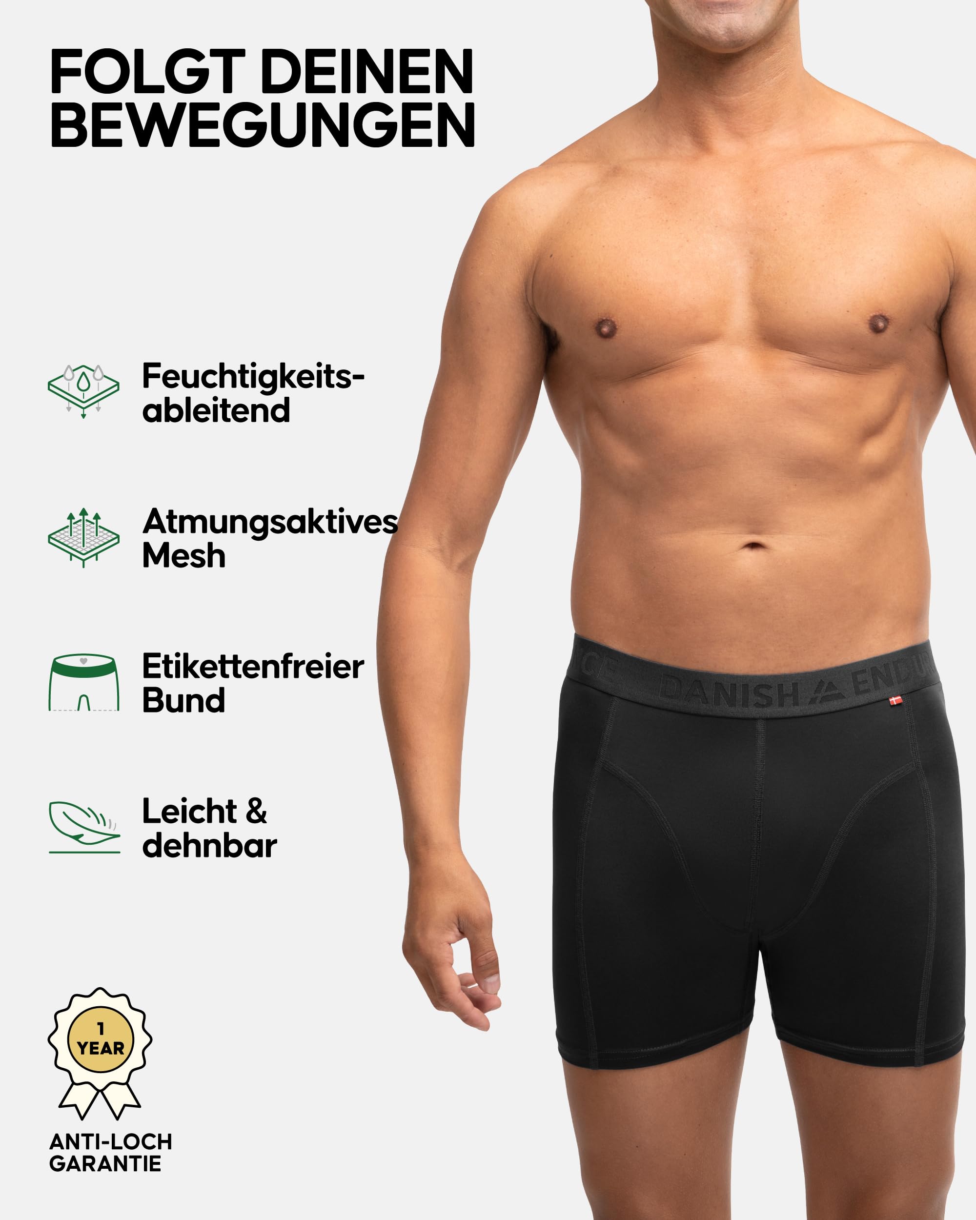 DANISH ENDURANCE 6er Pack Sport Boxershorts Herren, Mit regulärem oder langem Bein, Schwarz, L 2