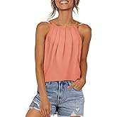 WIHOLL Womens Pleated Tank Tops Spaghetti Strap Camisole Halter Tops Curved Hem Fashion 2026