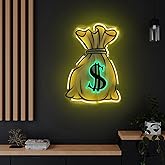 AMANYMXOK Money Bag Neon Signs for Wall Decor Led Neon Sign Man Cave Home Party Light Up Signs USB Power Wall Art Decorations, Size: 40 x 30cm