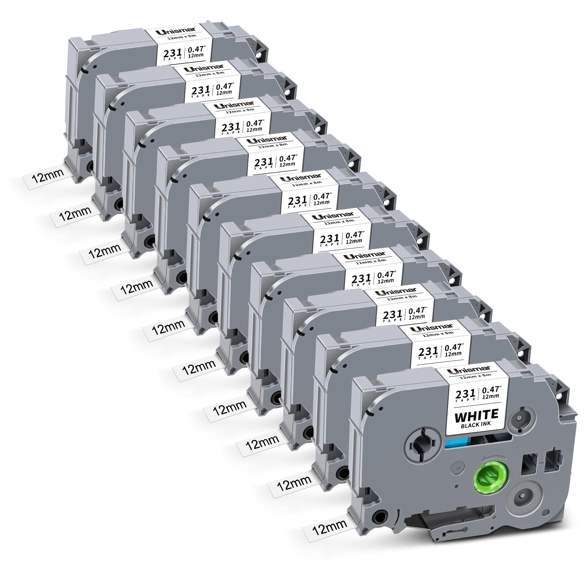 Photo 1 of 10 Pack Tze 12mm 0.47 Laminated White Tape Compatible for Brother Tze-231 1/2 Inch Label Maker Tape Work with Ptouch PT-D220 PTD210 PTH110 PTH100 PTD600 PTD200, Black on White 1/2'' x 26.2'