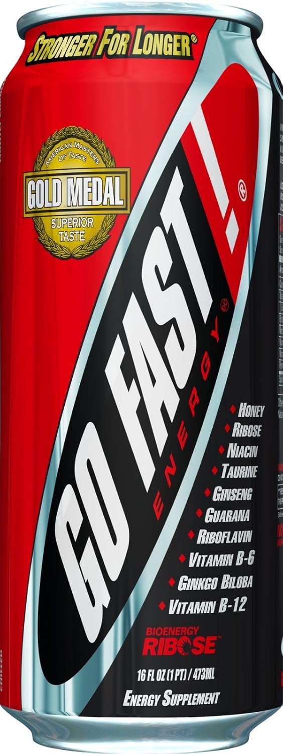 Go Fast! Authentic Energy Drink, 16 ounce (24/pack), Award Winning Flavor, Unique Herbal & Ribose Blend, No High Fructose Corn Syrup, No Preservatives, No Aspartame, Low Sodium, No Jittery Crash
