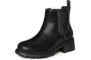 Dufannie Girls Ankle Boots Kids Chelsea Booties Slip on Lug Sole Low Heel Fall Boot for Little Big Kid