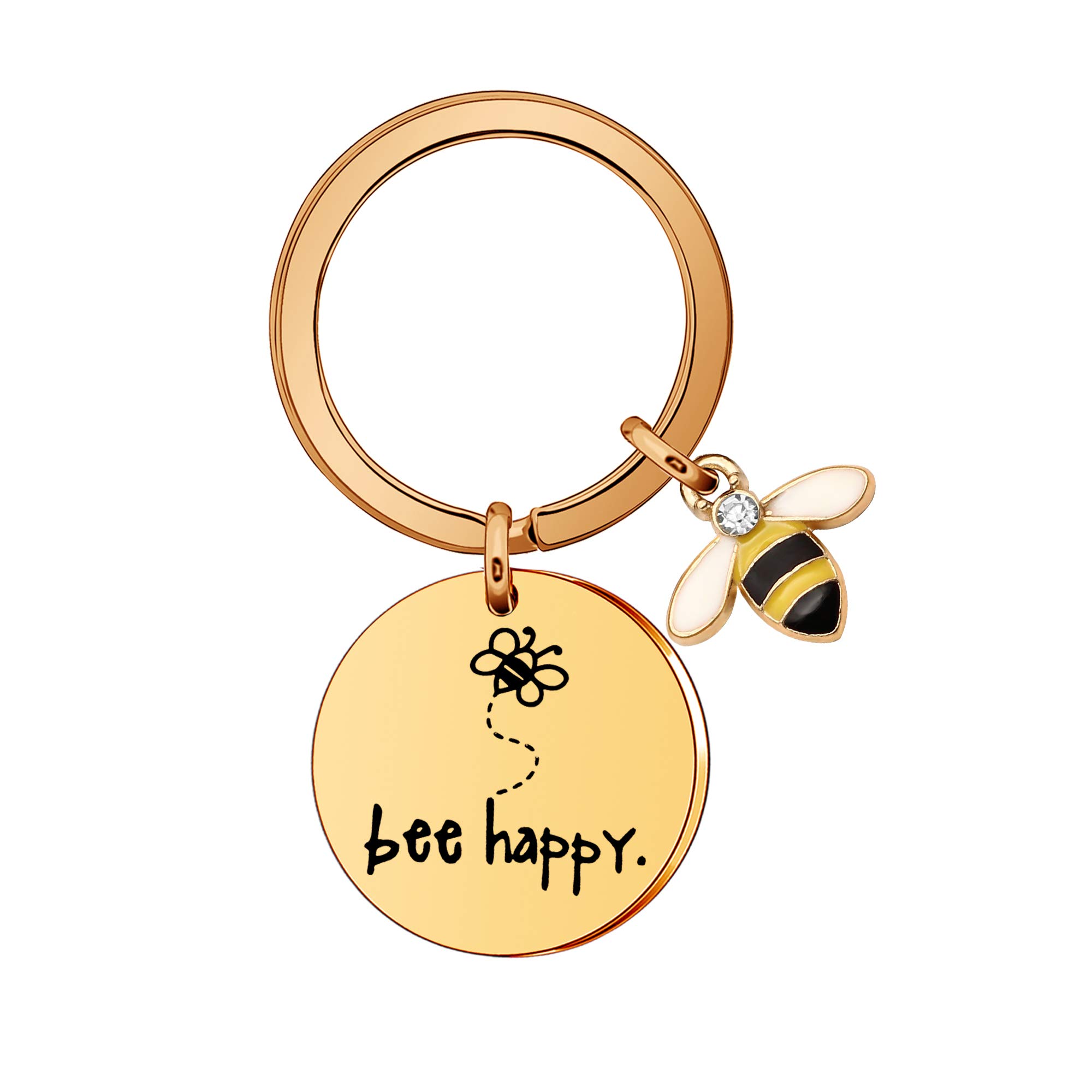 Maxforever Bee Happy Keychain for Women Gifts for Mom Aunt Daughter Niece Friend Rose Gold L, Rose Gold, Large