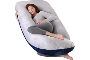Elover Pregnancy Must Haves Pregnancy Pillow U-Shaped Full Body Maternity Support Pillow for Pregnant Women with Replaceable and Washable Velvet Cover Size 57" (Blue-Grey, Velvet)