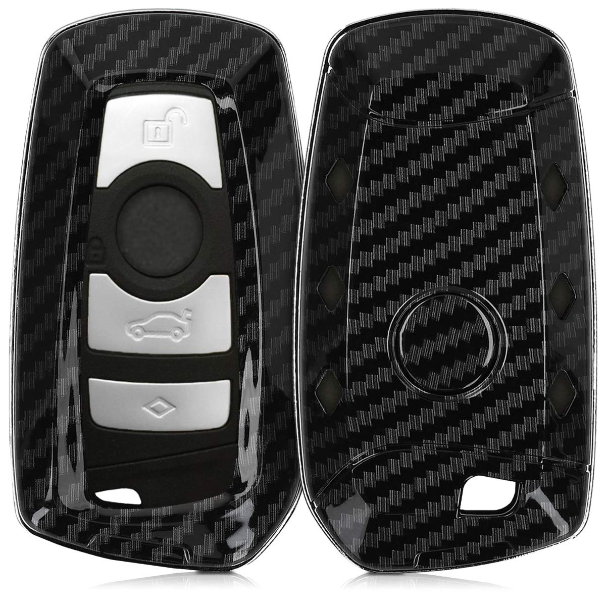 kwmobile Car Key Cover Compatible with BMW 3 Button Remote Control Car Key (only Keyless Go) - Hard Case - Carbon Black