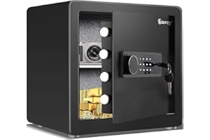 Kavey 1.6 Cub Home Money Safe with Digital Touch Screen Keypad and Sensitive Alarm System, Removable Shelf and LED Light for Money Jewelrys Documents Valuables, Small