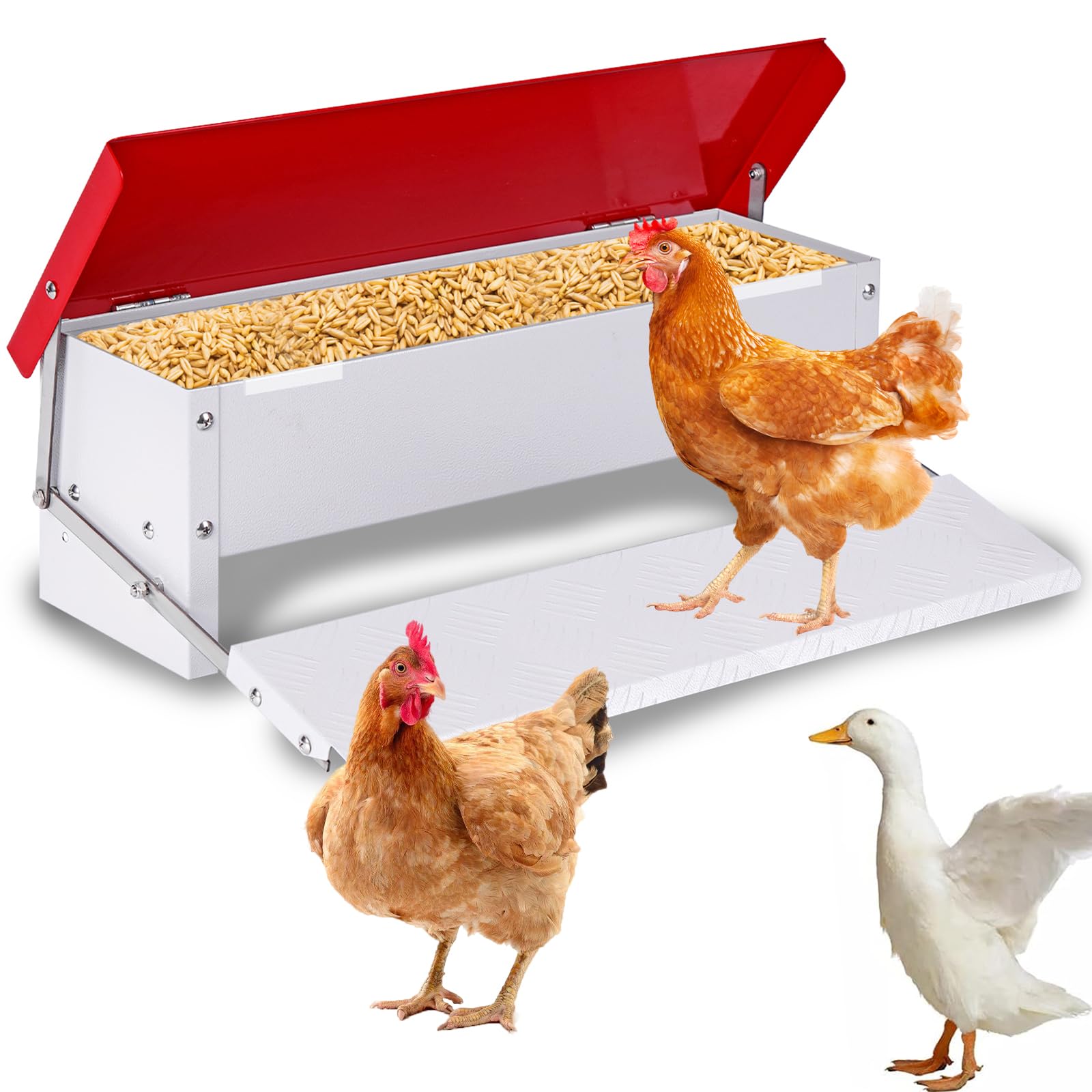 PAULOZYN 9L Automatic Chicken Feeder Treadle Rat Proof Metal Galvanized