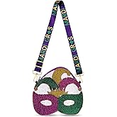 CEALXHENY Mardi Gras Purse for Women Beaded Mask Crossbody Purse Purple Shoulder Bag Mardi Gras Parade Party Favors Gifts