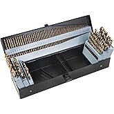KENDO 115PCS M35 Cobalt Drill Bit Set, 1/16-1/2 Inch for Metal | 115PCS M35 cobalt jobber-length twist bit kit, 1/16-1/2 inch, with storage case for metal, cast iron, wood and plastic