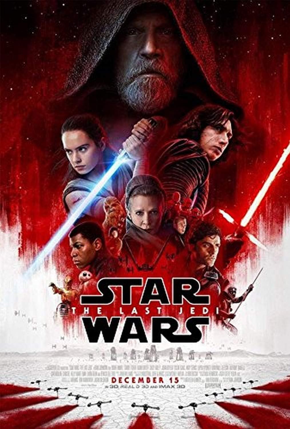 Buyartforless Work Framed Star Wars The Last Jedi Episode 8 36x24 Movie Art Print Poster Group Cast with Credits, Red