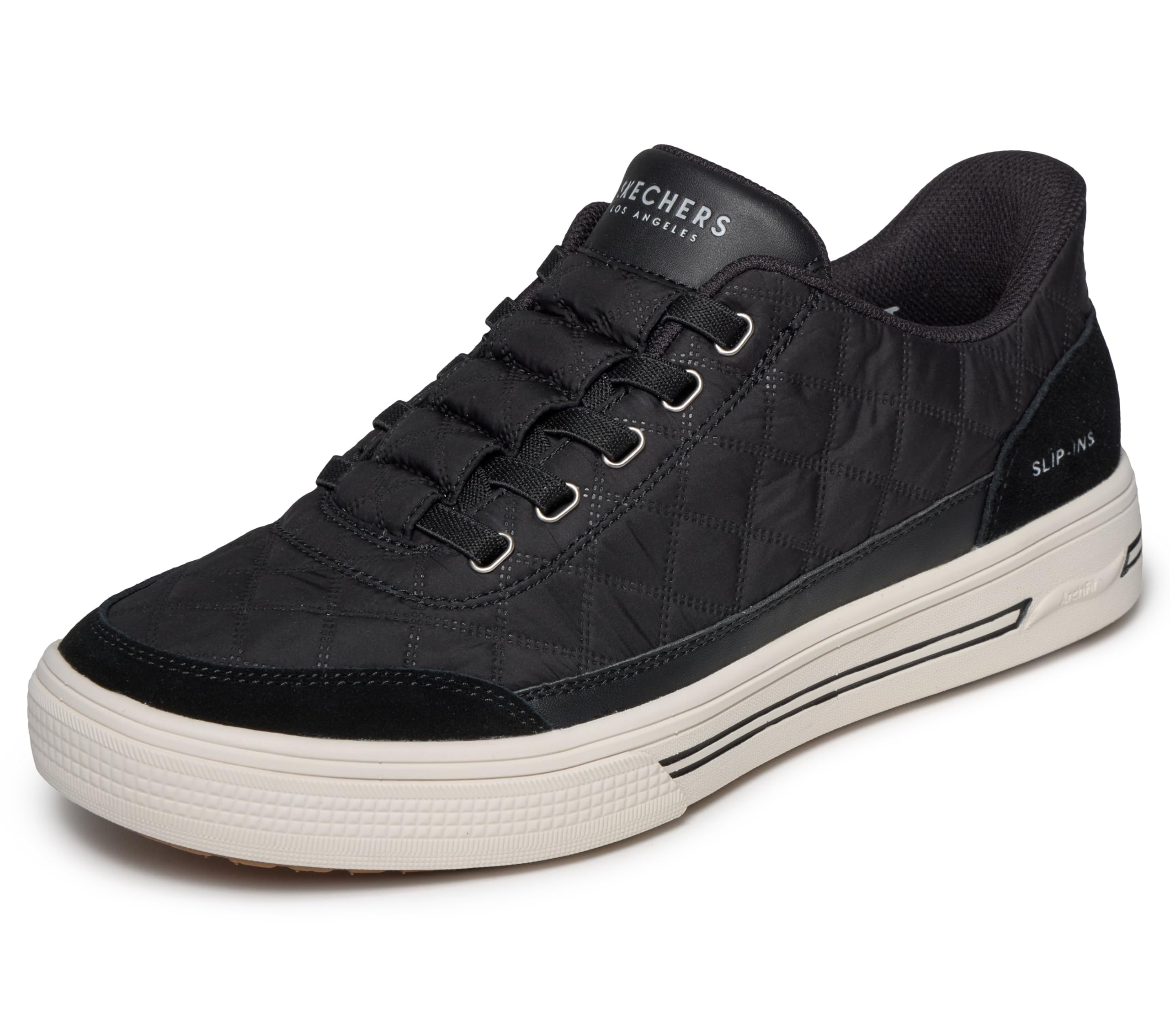 Skechers Men’s Arch FIT Arcade-Charming Daze Hands Free Slip-Ins Sneaker, True Black, 8 Wide