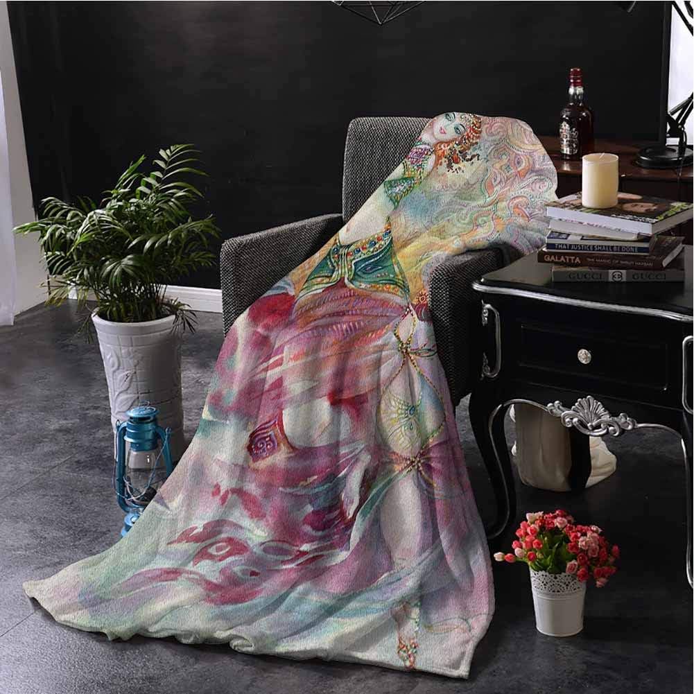 Luoiaax Watercolor Children's Blanket Oriental Dance Theme Young Girl Performing in Traditional Costume Fantasy Figure Lightweight Soft Warm and Comfortable W70 x L84 Inch Multicolor