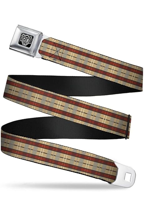 Buckle-Down Seatbelt Belt - Plaid Black/Yellow/Red/Blue/Orange - 1.5 Wide - 24-38 Inches In