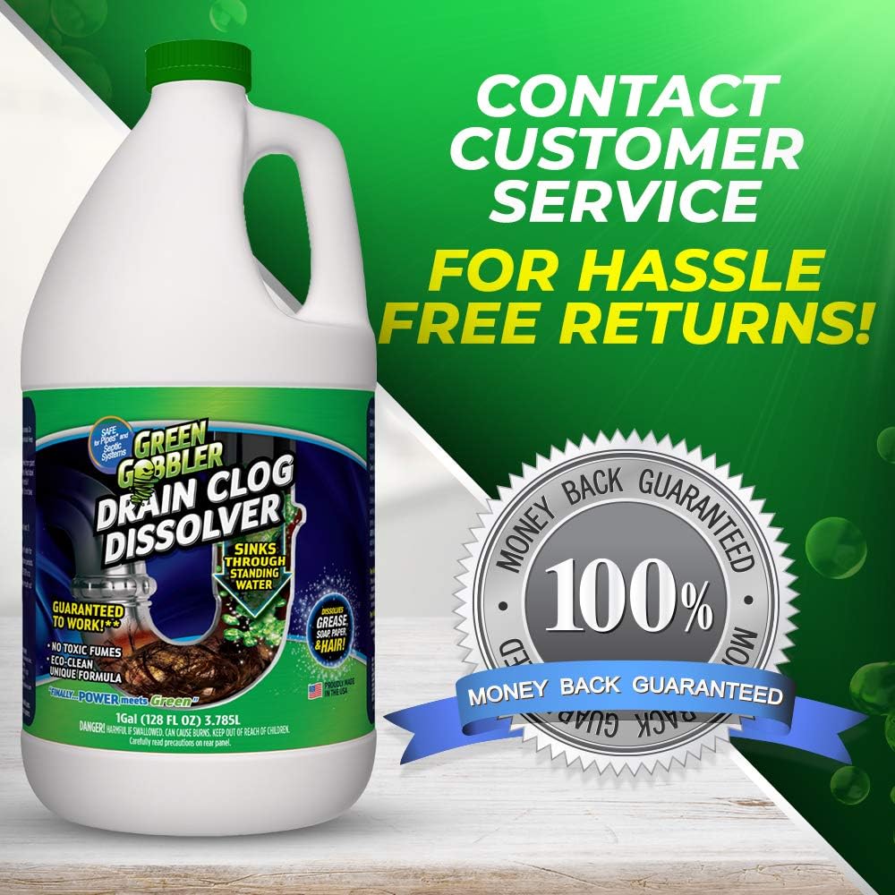 Liquid Clog Remover By Green Gobbler - Drain, Toilet Clog Remover, DISSOLVE Hair & Grease From Clogged Toilets, Sinks And Drains - Drain Cleaner, Works Within Minutes - 1 Gallon: Garden & Outdoor