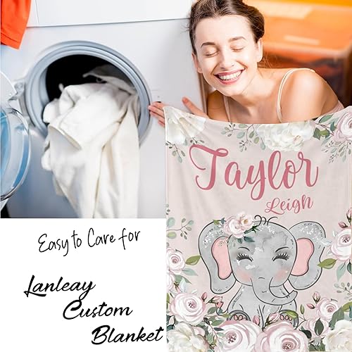 Custom Baby Elephant Blankets, Personalized Baby Blanket with Name