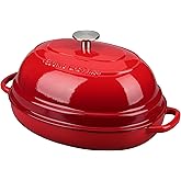 EDGING CASTING Enameled Oval Cast Iron Dutch Oven Pot with Lid, Bread Dutch Oven for Sourdough Bread Baking, Dutch Oven Bread, Bread Oven, 6QT, Red