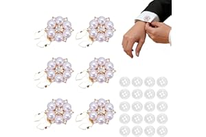 6 Pcs Rhinestone Pearl Button Covers, Clip On Button Covers for Women Shirts 2.5 cm with 20 Sewing Buttons, Shiny Dress Shirt