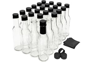 nicebottles Hot Sauce Bottles with Black Caps & Shrink Bands, 5 Oz - 24 Pack