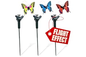 BURIUS 3 Pcs Fluttering Solar Butterfly Garden Stakes – Moving Butterfly Decorations with Solar Butterflies, Easy Installation Waterproof Outside Decor Stakes, Three Bright Colors | Battery NOT Included