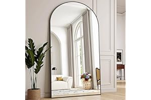 TinyTimes 76''x34'' Arched Floor Mirror, Full Body Mirror with Stand, Modern & Contemporary Design, Aluminum Alloy Frame (Black)