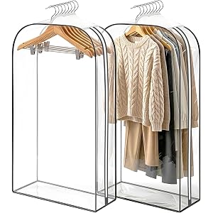 Clear Garment Bags for Hanging Clothes,Garment Covers for Closet Organizers and Storage,10" Wide Gusset, Holds 8–15 Clothes,S