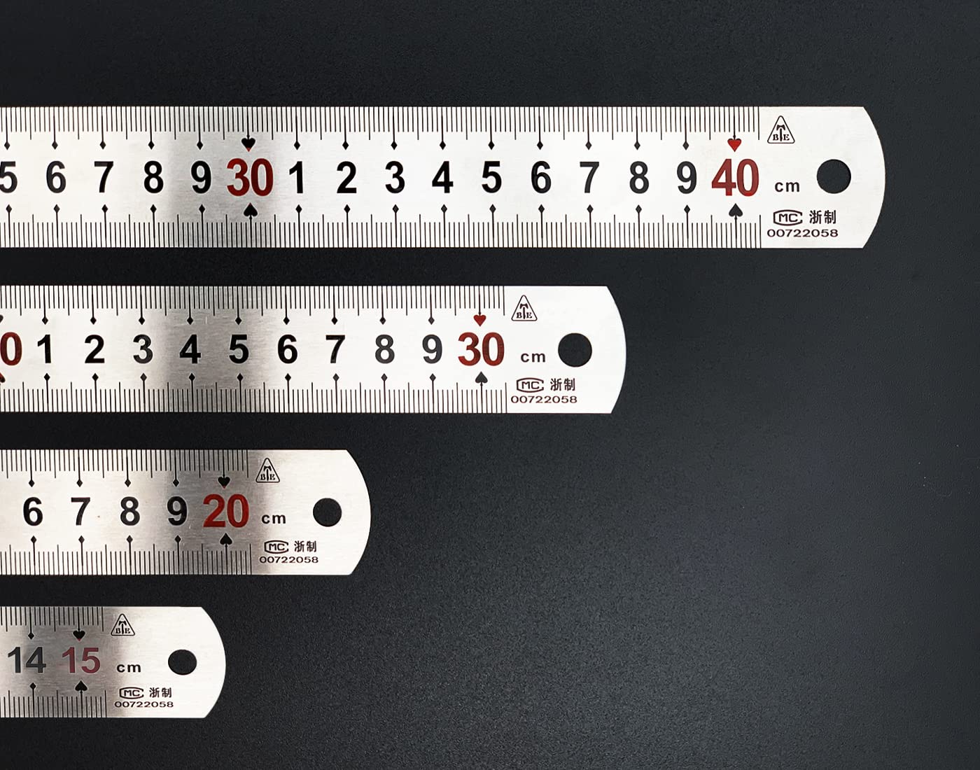 Set of 4 Stainless Steel Ruler 40cm, 30cm, 20cm, 15cm Stainless Steel Ruler with Metric and Imperial Double Sided for Carpentry and Modelling, Painting and Measuring