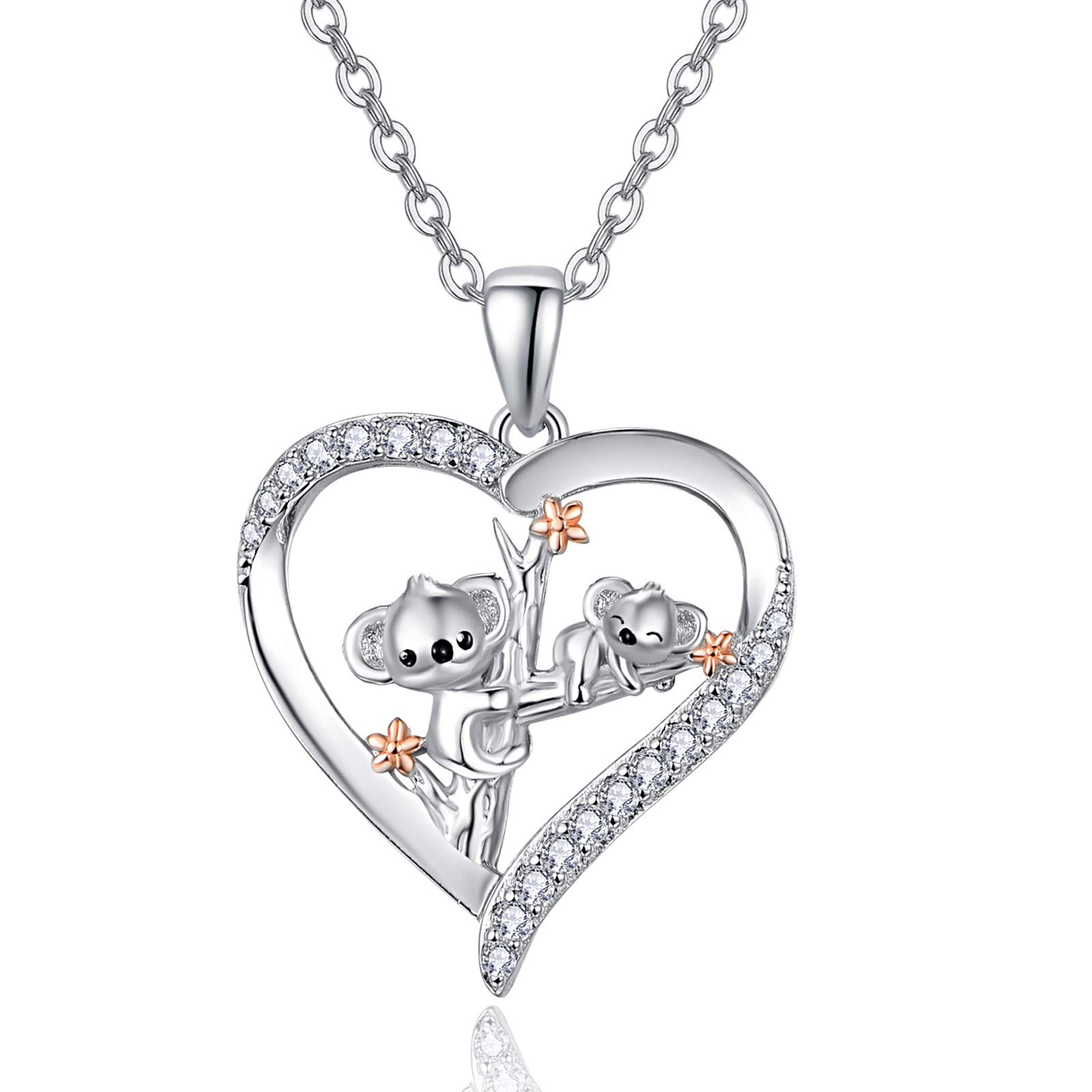 KINGWHYTE Koala Necklace 925 Sterling Silver Cute Animal Heart Pendant Necklace Birthday Jewellery Gifts for Women — image 1