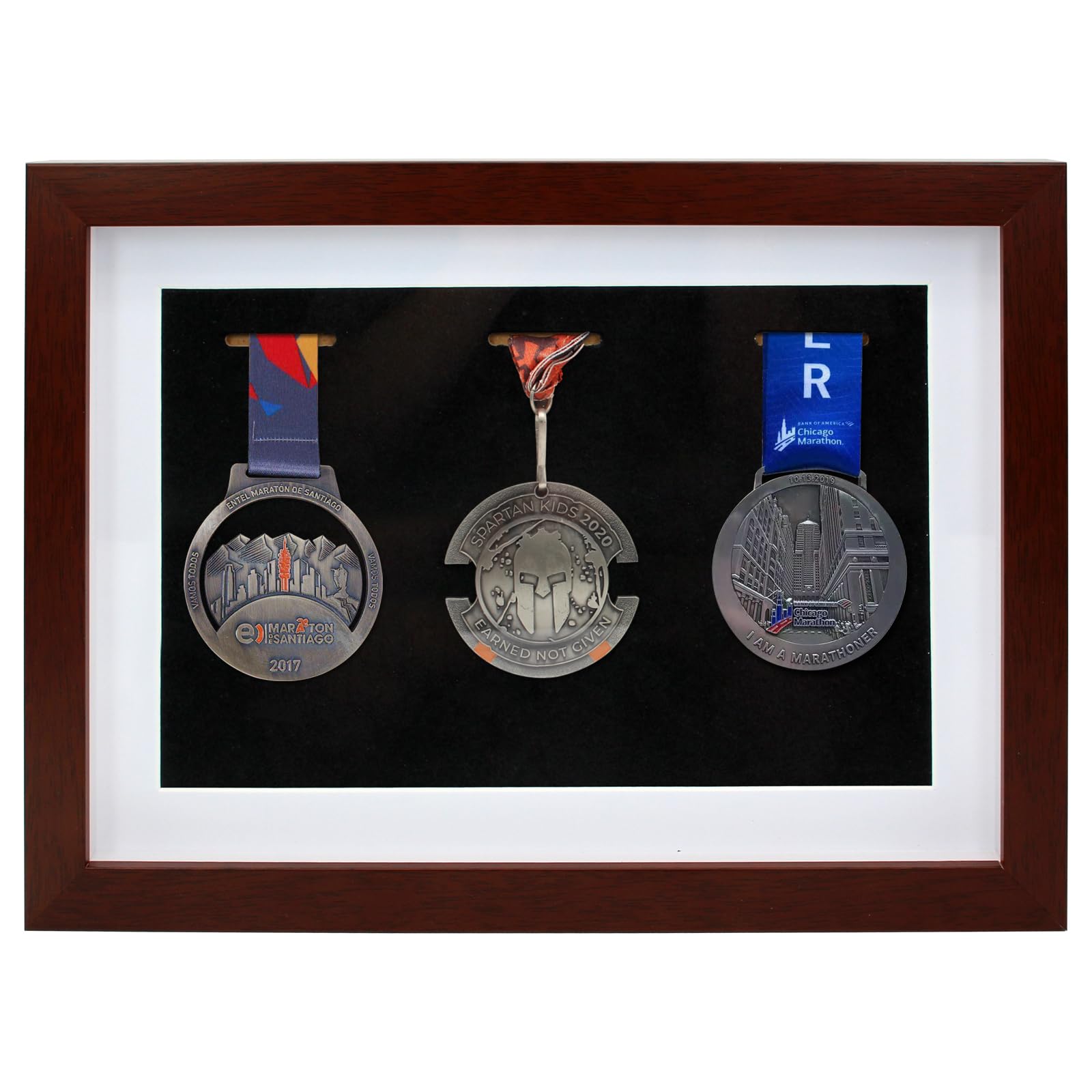 3 Medals Display Case, Medal Display Shadow Box, 3D Medal Display Frame for Runners, Marathon, Soccer, Football, Gymnastics & All Sports, Military Medals Pins Patches Badge Award(Walnut Brown, A4)