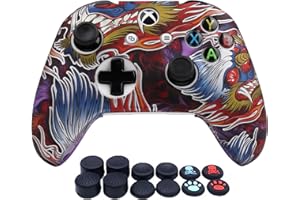 RALAN Dragon Design Controller Skin for Xbox One, Anti-Slip Silicone Controller Cover Protector Case Compatible with Xbox One S/X with 12 Purple Thumb Grip.(Purple