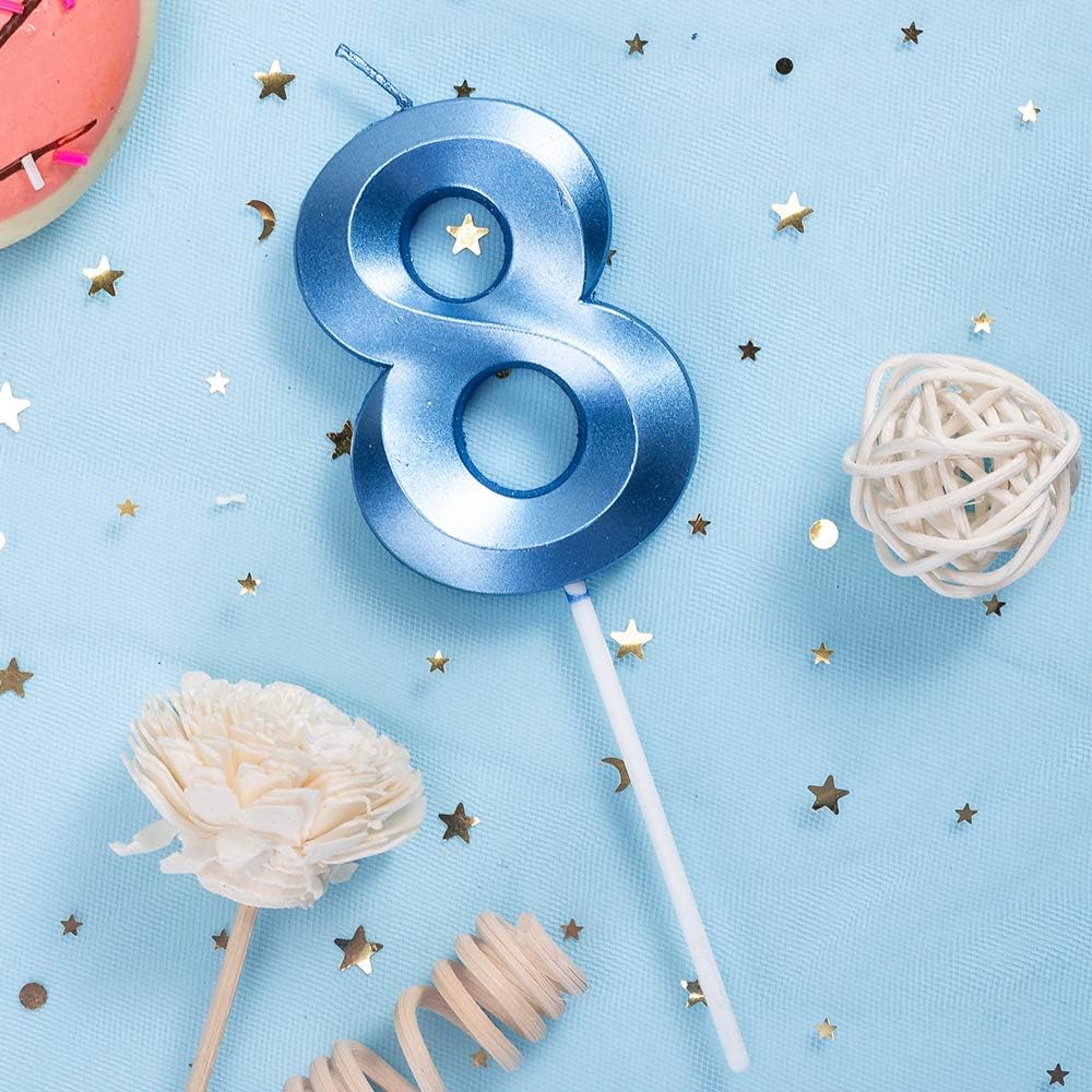 Birthday Candles Extended Big Number Candle Multicolor 3D Design Cake Topper Decoration for Any Celebration(8 Candle Blue): Home Improvement