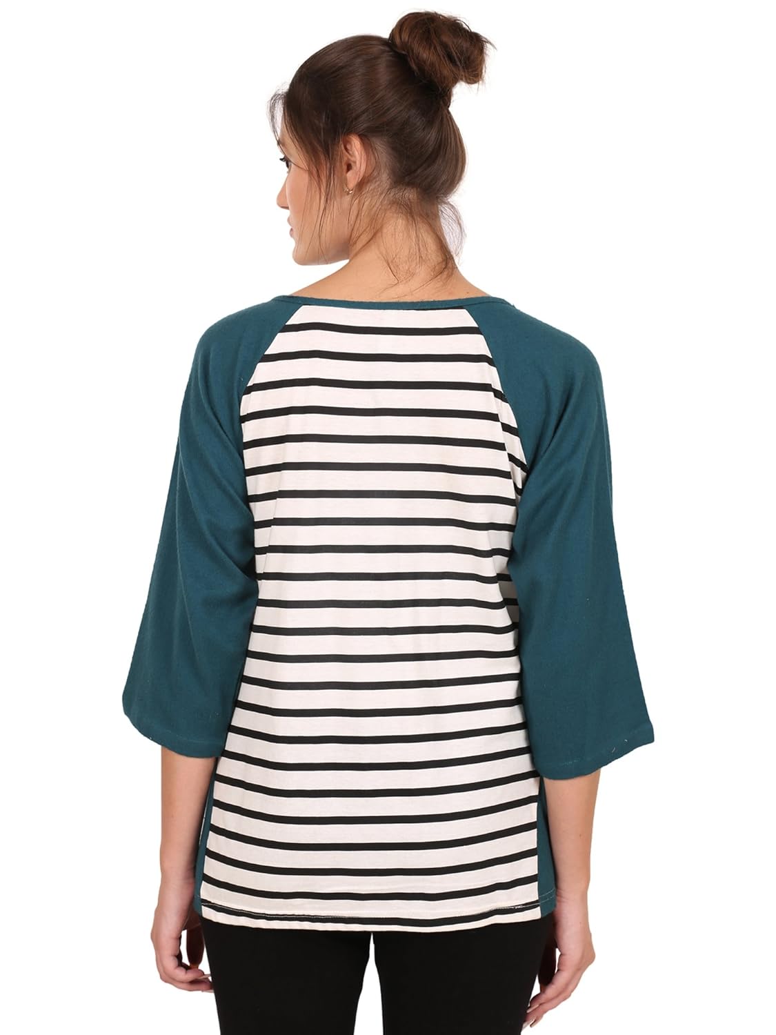 9teenagain women's black striped hosiery top (teal & black & white)