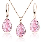 Linawe Crystal Jewelry Sets for Women, Imitation Diamond Pendant Necklace, Rhinestone Drop Dangle Earrings, Birthstone Cubic Zirconia Matching Wedding Jewelry, 14K Gold/Rose Gold/Silver Tones