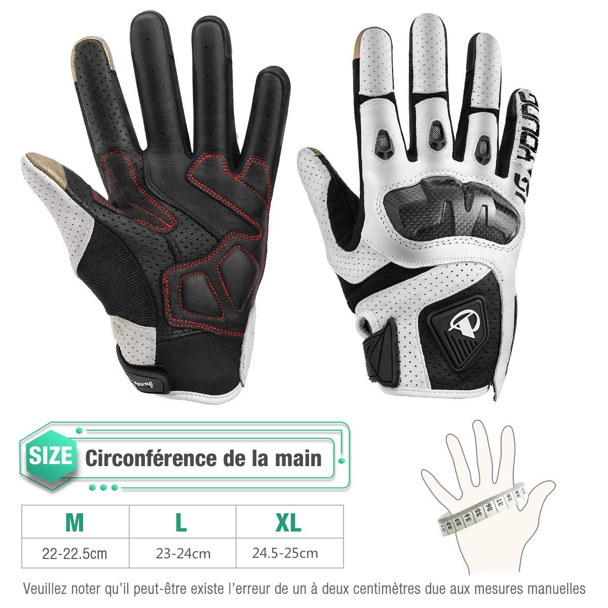 isYoung Gants Cyclisme Doigt Complet Gants Vélo de Bonne Elasticité et Forte Adsorption, Idéal pour Equitation, Randonnée, Escalade, Camping pour Motocross Course VTT (Blanc, L)