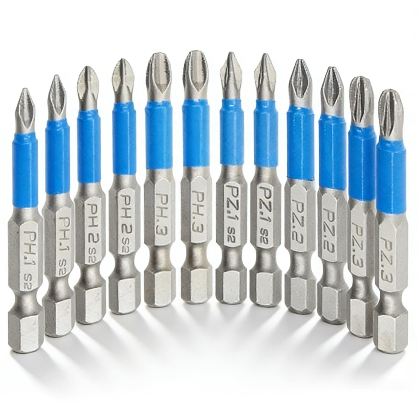 12PCS Magnetic Screwdriver Bits, 50mm Impact Screwdriver Driver Bits Magnetic Impact Driver Bits Phillips Magnetic Drill Bits Set for Impact Driver Electric Screwdrivers, PH1 PH2 PH3 PZ1 PZ2 PZ3