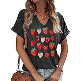 AMWIPE Womens Vintage Flowers V Neck Shirt Casual Floral Print Tee Shirts Cute Wildflowers Graphic Cottagecore Tops